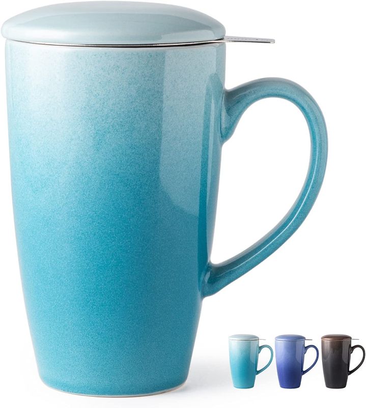 Photo 1 of AmorArc Porcelain Tea Mug,19Oz Tea Cup with Infuser and Lid, Tea Strainer Cups with Tea Bag Holder for Loose Leaf Tea, Tea Steeping Mug with well-wrapped Gift box- Gradient Turquoise
