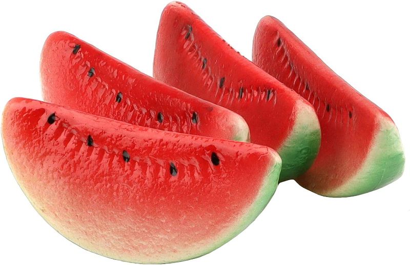 Photo 1 of Woration 4 PCS Artificial Fake Watermelon Slice Fruit Faux Lifelike Plastic Red Watermelons for Home Fruit Bowls Kitchen Decor & Accessories
