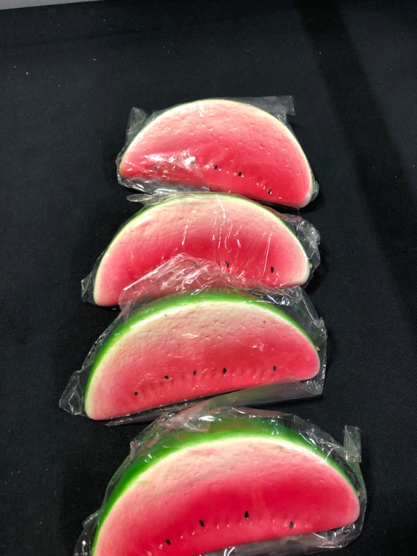 Photo 3 of Woration 4 PCS Artificial Fake Watermelon Slice Fruit Faux Lifelike Plastic Red Watermelons for Home Fruit Bowls Kitchen Decor & Accessories
