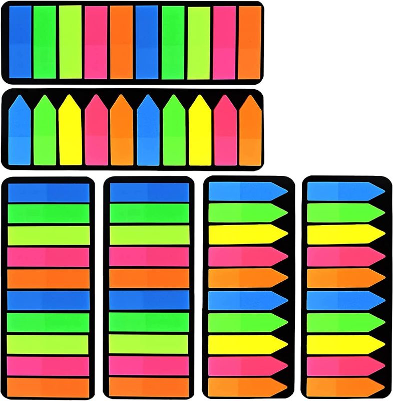 Photo 1 of 3000 Pieces Neon Page Markers Sticky Index Tabs, Colored Index Tab Flags, Fluorescen Sticker Tabs Note for Books, 12 Sets 2 Designs
