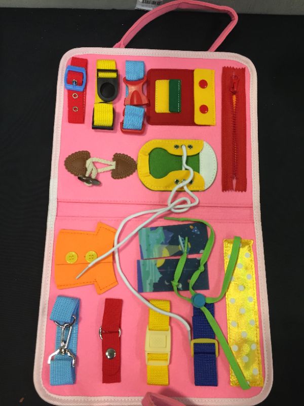 Photo 2 of ZMLM Montessori Busy Board Toy: Toddler Sensory Toy Birthday Gifts for 1 2 3 4 Years Old Girls Boys Preschool Buckle Zipper Activity Board Kids Educational Travel Toy Learning Fine Motor Skill
