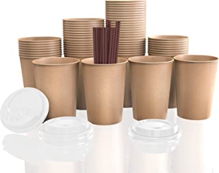 Photo 1 of 8 oz Disposable Coffee Cups, with White Lids & Straws, for Coffee Beverages and Cold Drinks, 50 Sets.
