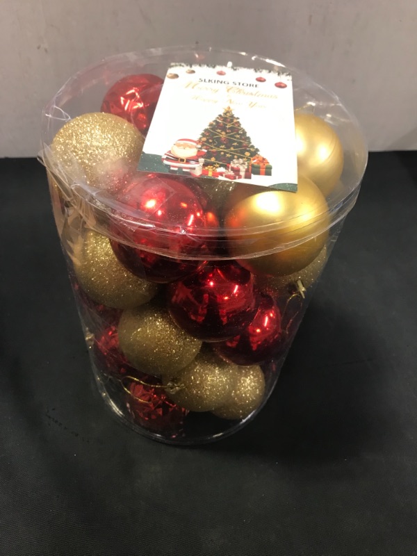 Photo 1 of SLK Christmas Ball Ornaments Shatterproof, Xmas Hanging Tree Decorations Plastic Balls, 24 Count Pre-Strung Packed Small Balls for Tabletop Tree Decorations 60mm/2.36" 24 pcs Red Gold