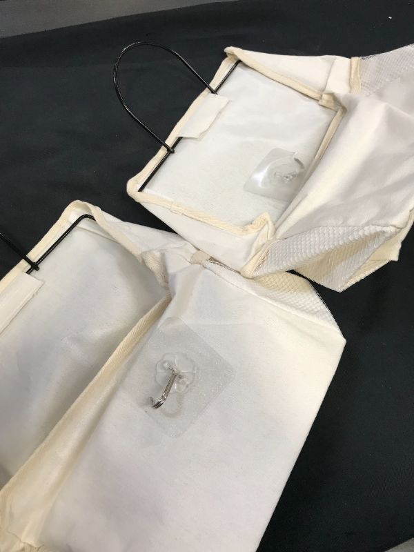 Photo 1 of 2 Pack Wall Hanging Storage Bag with Sticky Hook,Closet Hanging Storage for Pocket,Bathroom Dormitory Organizer Bag,Linen Cotton Organizer Box Containers for Bedroom(White)
