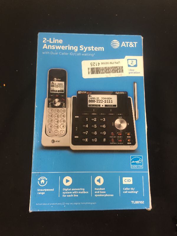 Photo 3 of AT&T TL88102 DECT 6.0 2-Line Expandable Cordless Phone with Answering System and Dual Caller ID/Call Waiting, 1 Handset, Silver/Black
