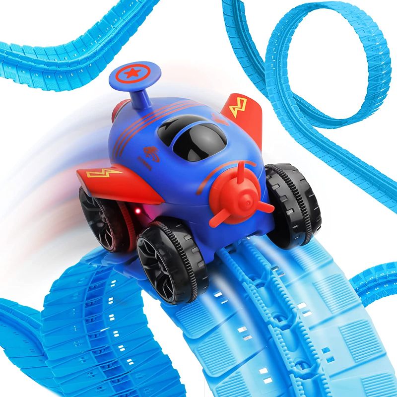 Photo 1 of Race Track Car Set Toys - Flexible Car Set Train Track Playset Magic Racing Car with LED Light Bendable Racetrack 150PCS DIY Stem Toy Cars for Kids Boy & Girl Adults Gifts
