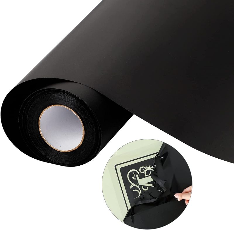 Photo 1 of Black Permanent Vinyl 12"x35ft PET Backing, Black Adhesive Vinyl Roll for Cricut, Silhouette, Party Decoration, Scrapbooking, Craft Cutters, Signs, Car Decal (Matte Black)

