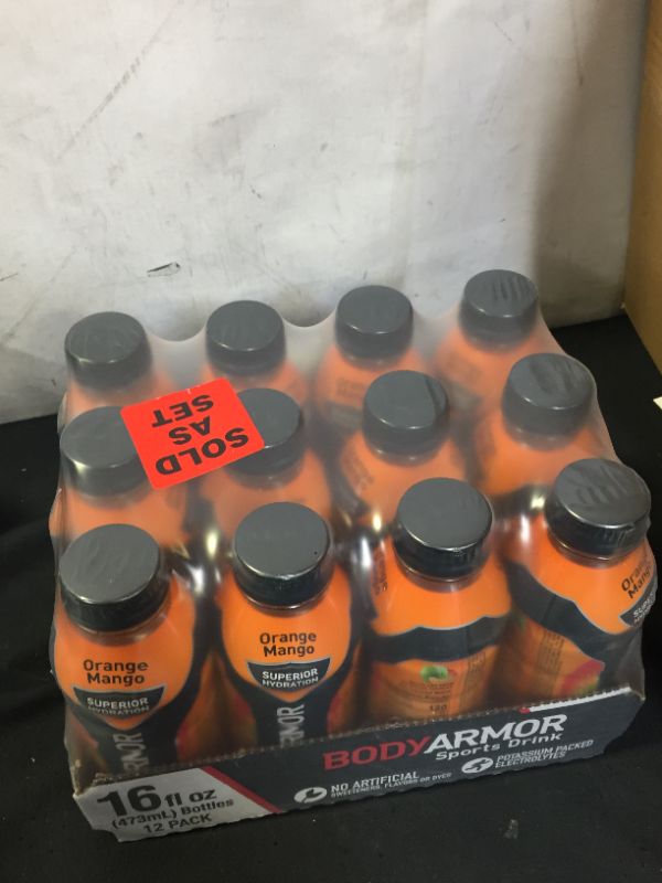 Photo 2 of BODYARMOR Sports Drink Sports Beverage, Orange Mango, Natural Flavors With Vitamins, Potassium-Packed Electrolytes, No Preservatives, Perfect For Athletes, 16 Fl Oz (Pack of 12)
exp unknown 