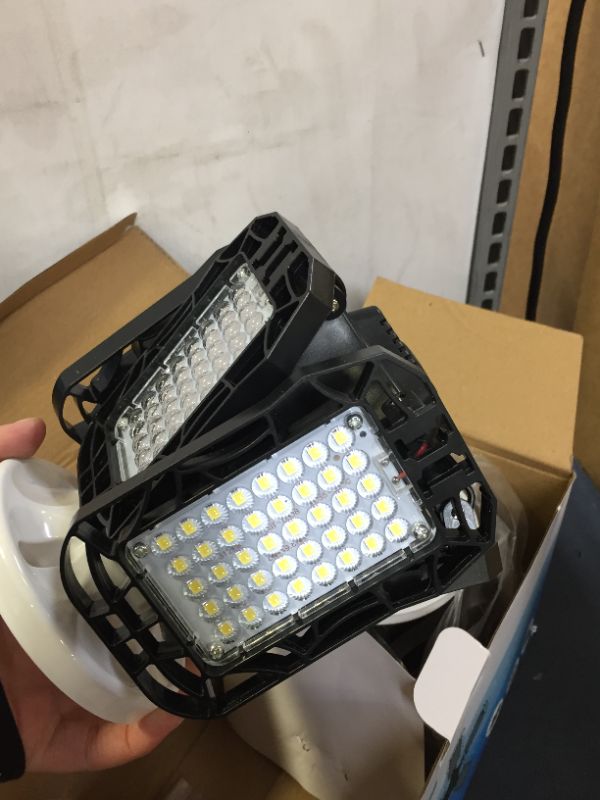 Photo 4 of 2 Packs LED Garage Lights, LED Ceiling Lights 80W 18000LM 6500K E27/26 with 5 Adjustable Panels for Garage Workshop Warehouse Barn High Bay Light
