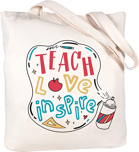 Photo 1 of ElegantPark Teacher Gifts For Teacher Christmas gifts Teach Love Inspire Teacher Appreciation Gift for Teacher Bag and Tote with Pocket Canvas
