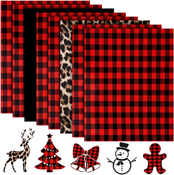 Photo 1 of 9 Sheets Christmas Transfer Vinyl Christmas Print Transfer Vinyl Assorted Iron-on HTV Sheets for T-Shirts Fabric Craft DIY Making, 12 x 10 Inch (Red and Black, Leopard, Solid Black) --- 2 PACKS 
