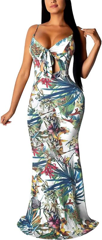 Photo 1 of bcvibvf Women's Summer Floral Dress Spaghetti Straps Dress Long Maxi Sexy Dress Low-Cut Bohemian Beach Red Dress (White, L)
