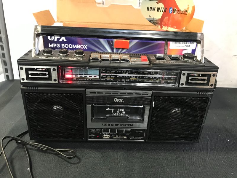 Photo 4 of QFX J-220BT ReRun X Cassette Player/Recorder Boombox 4-Band (AM, FM, SW1, SW2) Bluetooth Portable Recording Boombox with Dual 3” Speakers, Built-in Microphone, 3-Band Equalizer
