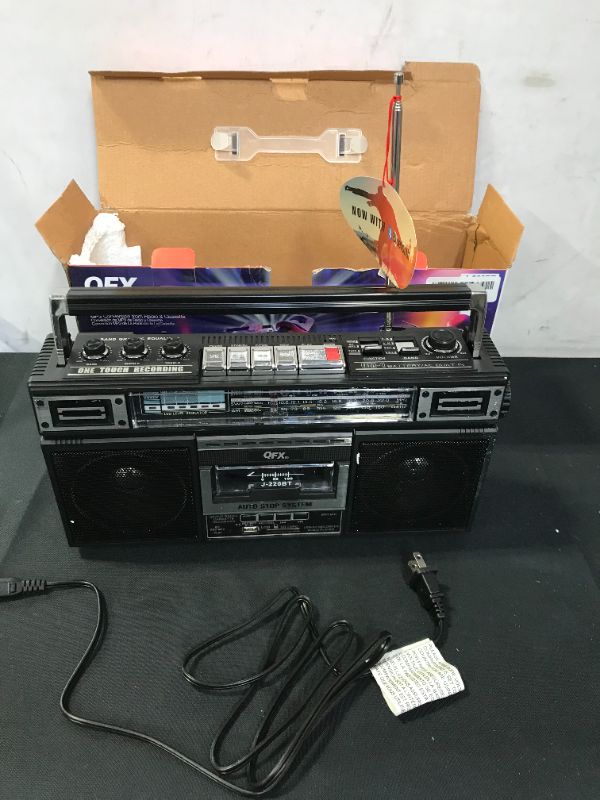 Photo 5 of QFX J-220BT ReRun X Cassette Player/Recorder Boombox 4-Band (AM, FM, SW1, SW2) Bluetooth Portable Recording Boombox with Dual 3” Speakers, Built-in Microphone, 3-Band Equalizer
