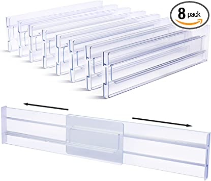 Photo 1 of Drawer Dividers Organizers 8 Pack, Vtopmart Adjustable 3.2" High Expandable from 11-19" Kitchen Drawer Organizer, Clear Plastic Drawers Separators for Clothing, Kitchen Utensils and Office Storage
