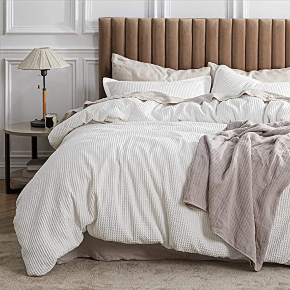 Photo 1 of Bedsure Cotton Duvet Cover Set - 100% Cotton Waffle Weave Coconut White Duvet Cover King Size, Soft and Breathable King Duvet Cover Set for All Season (King, 104x90'')
