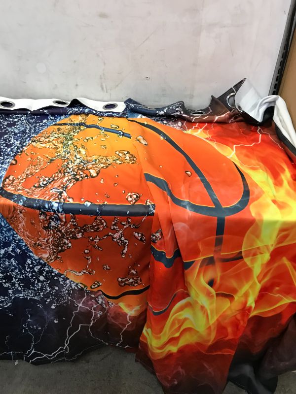 Photo 1 of ANHOPE Boys Basketball Curtains Kids Sports Theme Window Drapes with Fire Ball Water Flame Splashing Thunder Lightning Print Pattern Rod Pocket Curtains for Bedroom Living Room, 2 Panels, 42 x 84 INCH 
