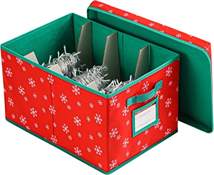 Photo 1 of Christmas Light Storage Box with 3 Cardboard Wraps [1-pack] Xmas Holiday Light Bulbs Storage Containers Storage Organizers Bins (Red, 1)
