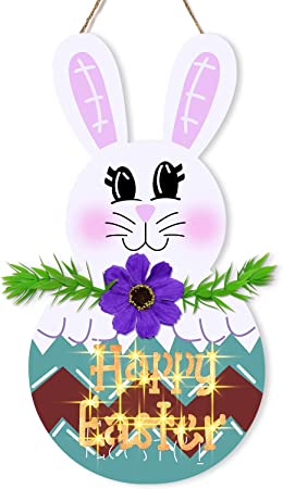 Photo 1 of FastDeng Lighted Easter Bunny Wooden Door Sign with Timer, 12*6 Inch Cute Rabbit Happy Easter Sign Decor for Front Door with LED Warm Lights, Battery Powered Wall Hanging Plaque Decor for the Home --- 2 PACK 