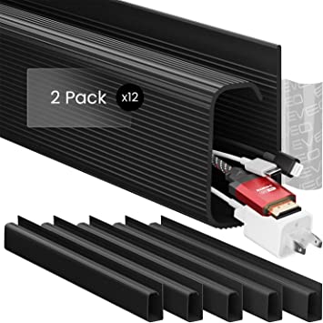 Photo 1 of EVEO Cable Management 96'' J Channel-2 Pack Cord Cover- Cable Raceway - Cable Management Under Desk, Adhesive Stripe Built-in 12X16- Desk Organizer Desk Cord Organizer- Cable Management Tray, Black
