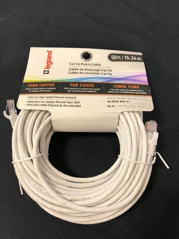 Photo 2 of Legrand - On-Q CAT 5e Patch Cable, 10Gbps Ethernet Speed, Computer Networking Cord/Data Cable, 50-foot, AC3550WHV1
