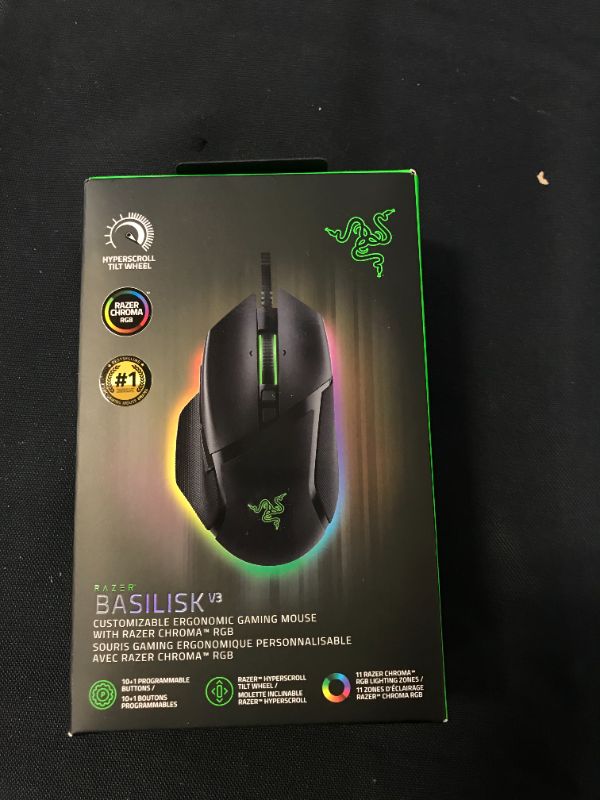 Photo 2 of Razer Basilisk V3 Customizable Ergonomic Gaming Mouse: Fastest Gaming Mouse Switch - Chroma RGB Lighting - 26K DPI Optical Sensor - 11 Programmable Buttons - HyperScroll Tilt Wheel - Classic Black
