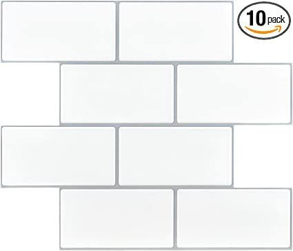 Photo 1 of Art3d 14"x12" Self-Adhesive Backsplash Tiles, Faux Ceramic Tiles, Matt (10 Tiles, Thicker Version)
