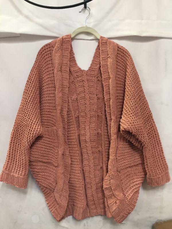 Photo 2 of Aleumdr Womens Winter Open Front Cardigan Long Sleeve Pink Chunky Cable Knit Cardigan Sweater Coats 2XL
