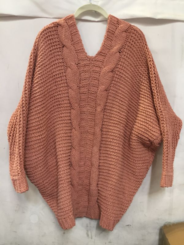 Photo 3 of Aleumdr Womens Winter Open Front Cardigan Long Sleeve Pink Chunky Cable Knit Cardigan Sweater Coats 2XL
