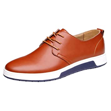 Photo 1 of  Men's Business Leather Shoes Formal Wear Style Breathable Leisure Solid Color Lace Up Flat Leather Shoes SIZE 41