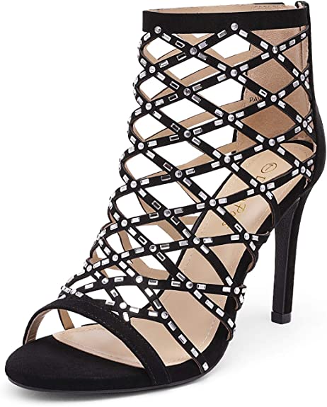 Photo 1 of DREAM PAIRS Women's Rhinestone Ankle Strap Open Toe Stiletto Heel Sandals Cutout Dress Pump Shoes
