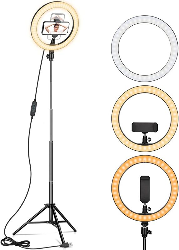 Photo 1 of Ring Light 10" with 67" Extended Tripod Stand & Phone Holder for YouTube Video, Camera Led Ring Light for Streaming, Makeup, Selfie Photography Compatible with iPhone Android
