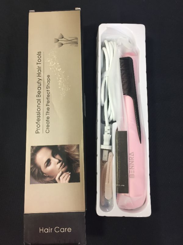 Photo 2 of Bennra Hair Straightener Brush (2021New) - Enhanced Ionic Straightening Brush, LED Display & 20s Fast Straight Hair with Negative Ion Generator, Anti-Scald, Best for Salon at Home (Luxury Pink)
