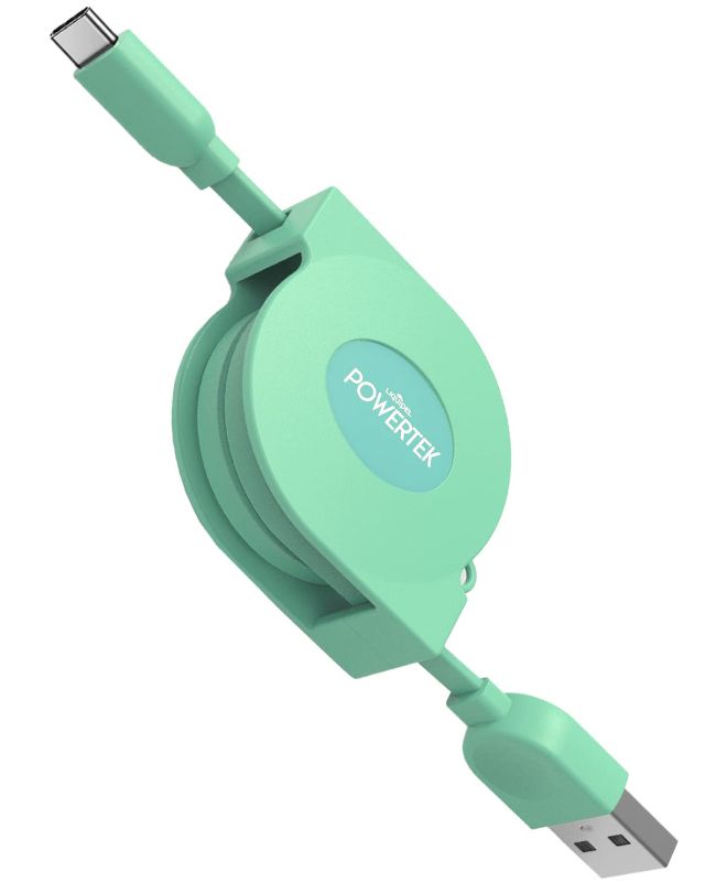 Photo 1 of Liquipel Powertek USB Type C Cable, Retractable, Fast Charge, Compact, 3ft, Pastel Colors (Green)
