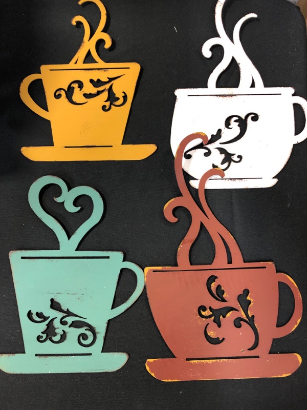 Photo 2 of CraftyCrocodile Coffee Cup Wall Decor - Metal Cafe-Themed Decorations - Set of 4 Vintage Mug Art - Decorative Kitchen, Dining Room, Restaurant, Coffee Shop Accessories COLORS MAY VARY, SEE LAST PHOTO