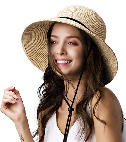 Photo 1 of FURTALK Womens Wide Brim Sun Hat with Wind Lanyard UPF Summer Straw Sun Hats for Women, Ab-mixed Beige