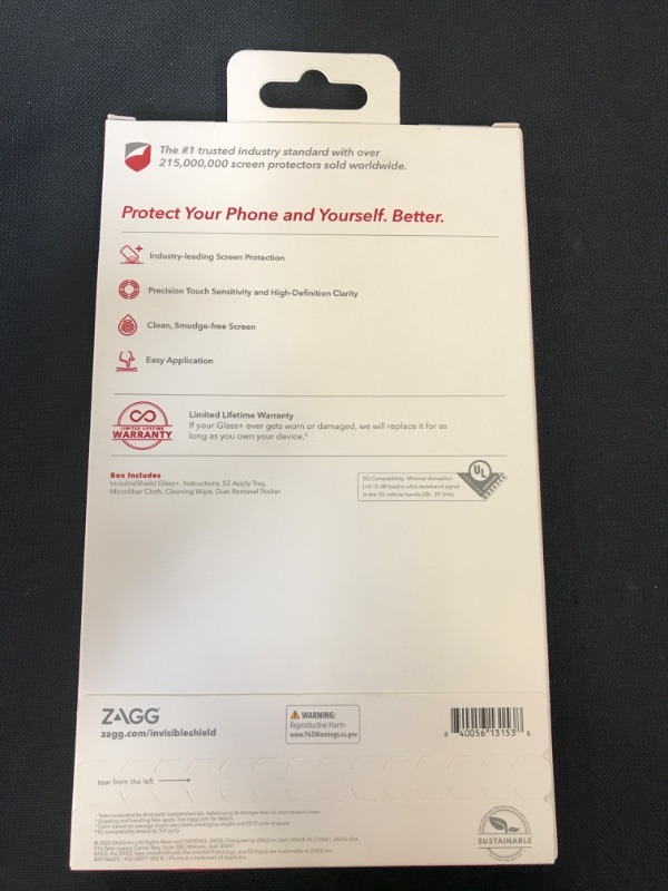 Photo 3 of ZAGG InvisibleShield Glass+ Screen Protector – High-Definition Tempered Glass Made for iPhone 12 Pro Max – Impact & Scratch Protection, Clear, 
--- FACTORY SEALED ----
