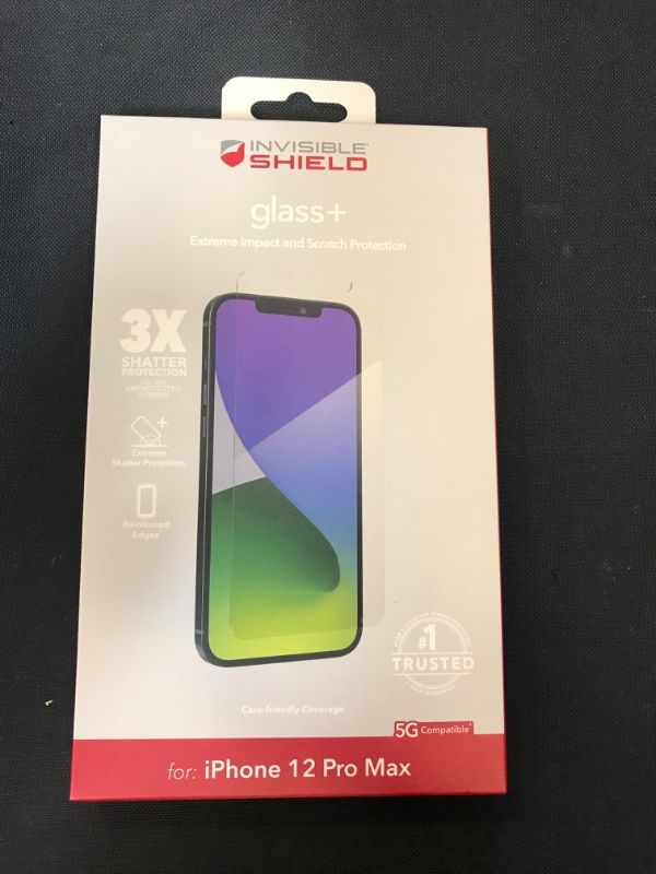 Photo 2 of ZAGG InvisibleShield Glass+ Screen Protector – High-Definition Tempered Glass Made for iPhone 12 Pro Max – Impact & Scratch Protection, Clear, 
--- FACTORY SEALED ----