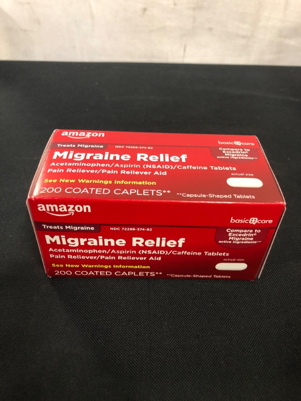 Photo 1 of Amazon Basic Care Migraine Formula Caplets, EXP 03/2023