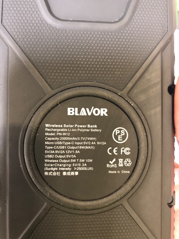 Photo 3 of BLAVOR Solar Charger Power Bank 18W, QC 3.0 Portable Wireless Charger 10W/7.5W/5W with 4 Outputs & Dual Inputs, 20000mAh External Battery Pack IPX5 Waterproof with Flashlight & Compass (Dark Green)
