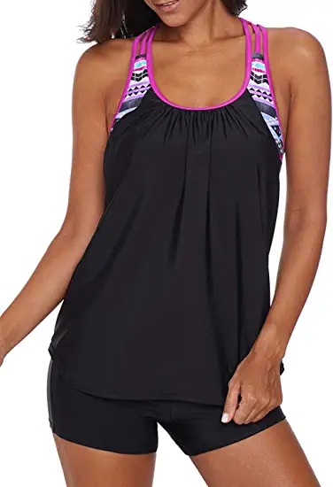 Photo 1 of Aleumdr Womens Blouson Striped Printed Strappy T-Back Push up Tankini Top with Shorts. SIZE L 
