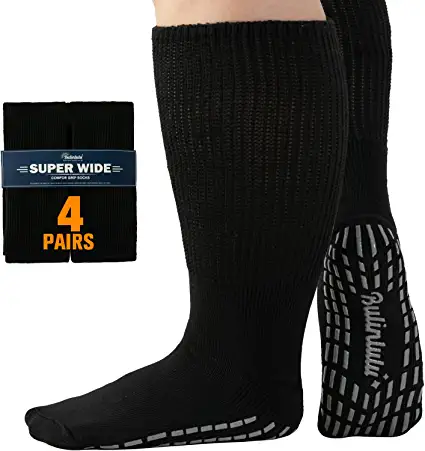 Photo 1 of Bulinlulu Extra Wide Socks for Swollen Feet-4 Pairs Extra Wide Viasox Diabetic Socks for Men,Extra Wide Hospital Bariatric Socks Non Slip Diabetic Edema Socks Women,Cast Socks Lymphedema Socks- Black
