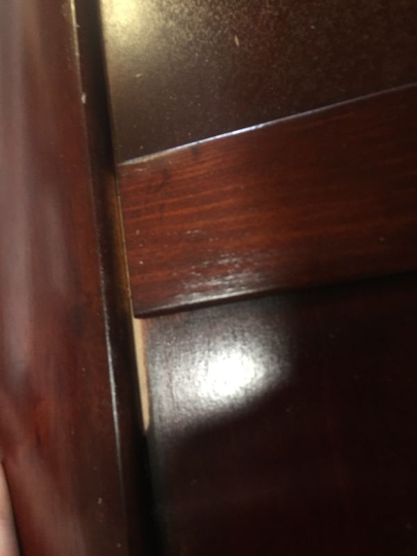 Photo 6 of ACME FURNITURE Louis Philippe III Queen Bed, Cherry Finish. Size Queen.  Box Packaging Damaged, Wood Broken, Hardware Packaging Opened, Missing Part. Selling for Parts.
