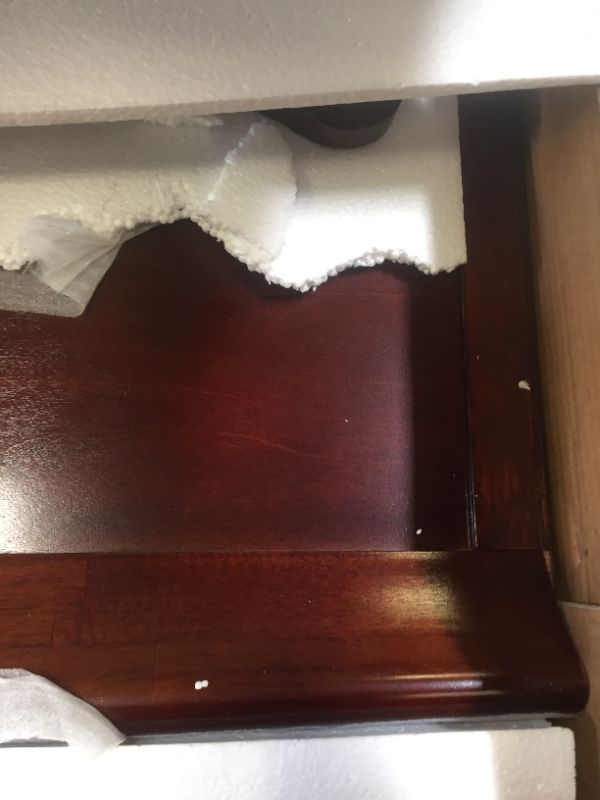 Photo 5 of ACME FURNITURE Louis Philippe III Queen Bed, Cherry Finish. Size Queen.  Box Packaging Damaged, Wood Broken, Hardware Packaging Opened, Missing Part. Selling for Parts.
