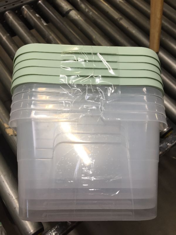 Photo 2 of 5pk 6qt Clear Storage Boxes Green - Room Essentials™. Moderate Use, No Box Packaging, Minor Scratches an Scuffs. 