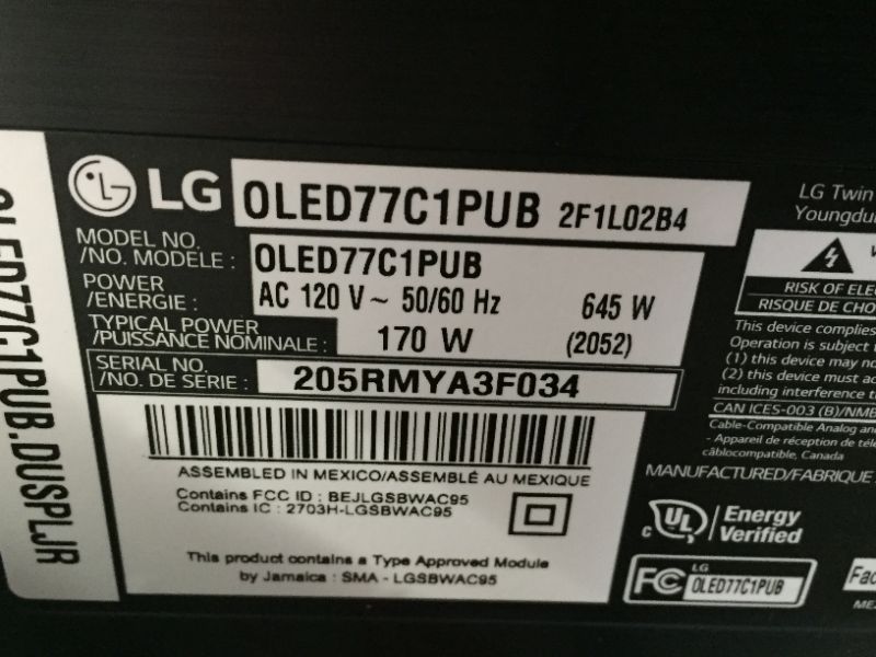 Photo 8 of LG OLED C1 Series 77” Alexa Built-in 4k Smart TV, 120Hz Refresh Rate, AI-Powered 4K, Dolby Vision IQ and Dolby Atmos, WiSA Ready, Gaming Mode (OLED77C1PUB, 2021) Box Packagng Slightly Damaged, Factory Sealed, Opened for Inspection, TV Turns on, Remote Wor