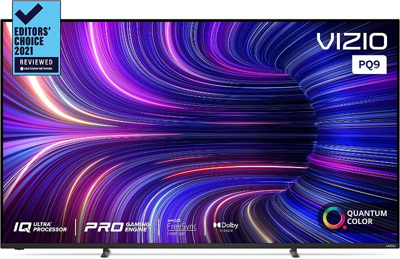 Photo 1 of VIZIO 75-Inch P-Series 4K QLED HDR Smart TV w/Voice Remote, Dolby Vision, 4K 120Hz Gaming, Alexa Compatibility, P75Q9-J01, 2022 Model. Box Packaging Damaged, Factory Sealed, Opened for Inspection, TV Turns on, Remote Works, Item is New. 
