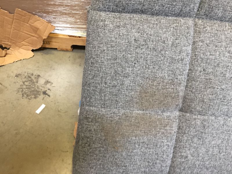 Photo 7 of 6FTx48" Sofa Futon. Color Gray, DIrt Stains on item, Damage to Bottom of Wood. No Box Packaging, 
