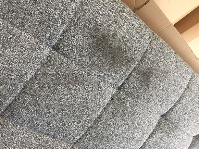 Photo 2 of 6FTx48" Sofa Futon. Color Gray, DIrt Stains on item, Damage to Bottom of Wood. No Box Packaging, 
