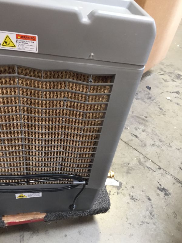 Photo 11 of Hessaire MC37M Evaporative Cooler, 3,100 CFM, Gray,No Box Packaging, Moderate Use, Scratches and Scuffs on item. Plastic Casing Opening Up Near Bottom as Shown in Pictures. Turn on and Blows Airs, Hardware Underneath Item
